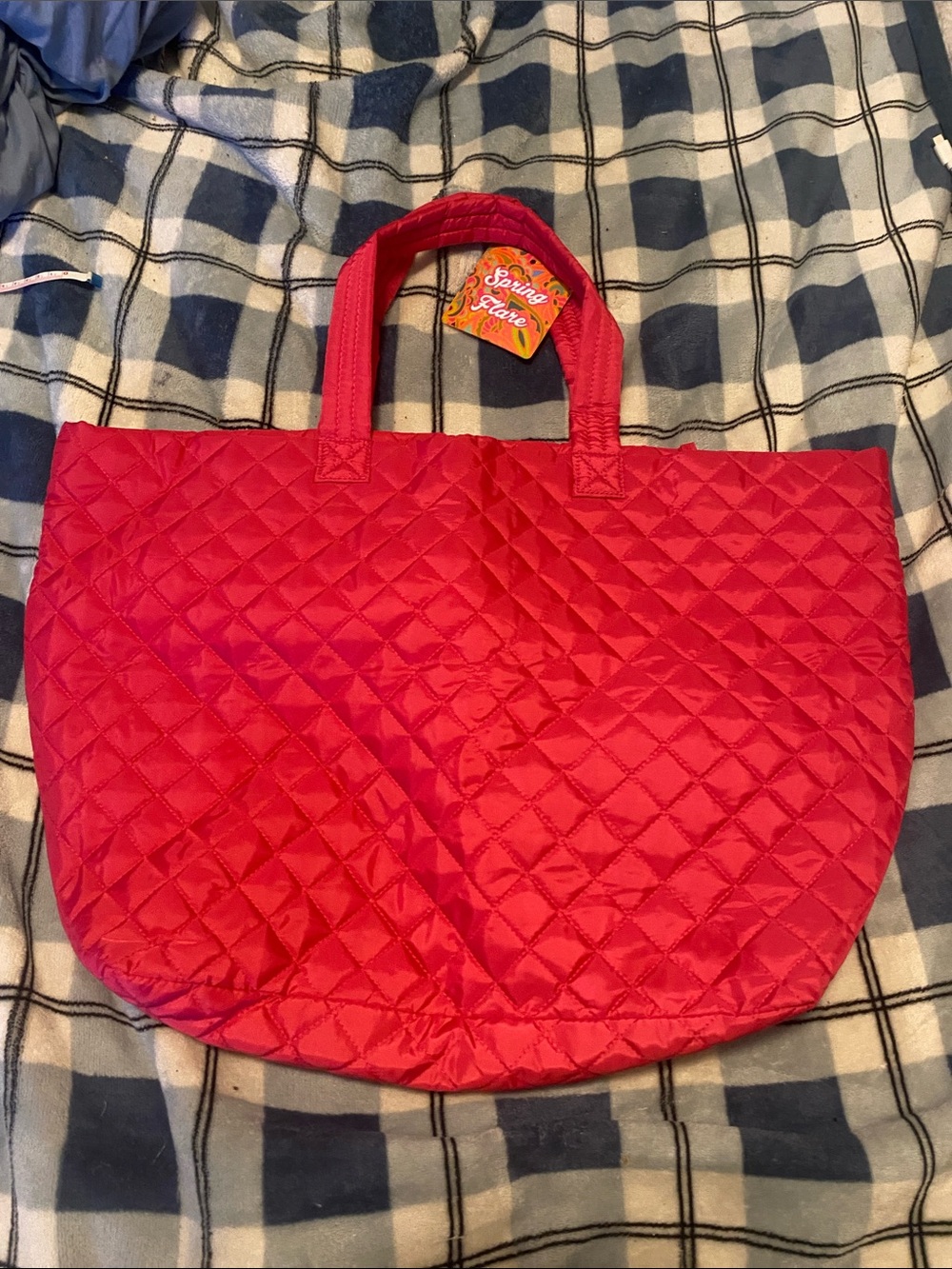 Quilted Red Tote Bag with Short Handles